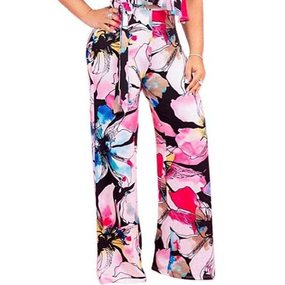 Sexy Floral Long Pants Romper Jumpsuit - Picture 2 of 6